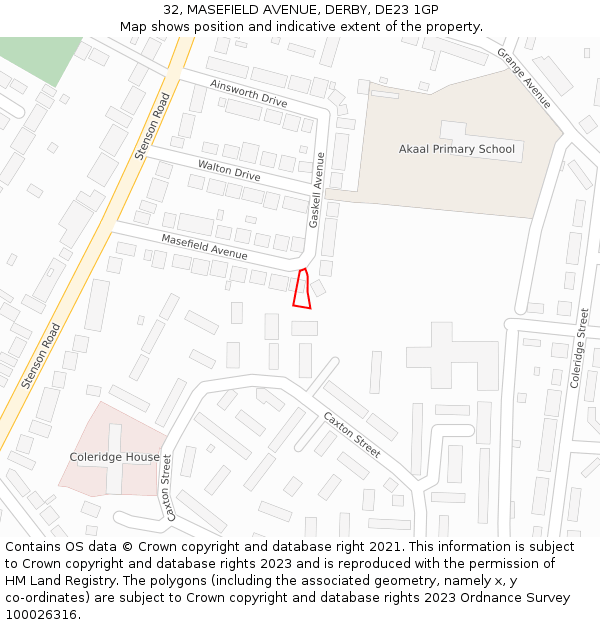 32, MASEFIELD AVENUE, DERBY, DE23 1GP: Location map and indicative extent of plot