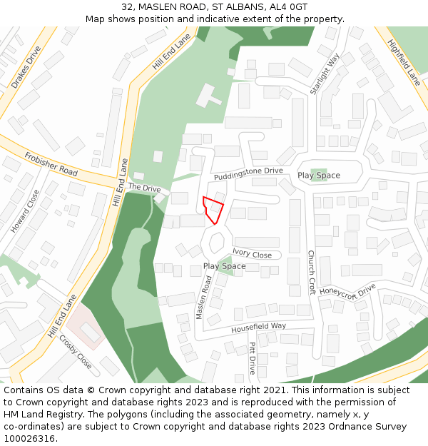 32, MASLEN ROAD, ST ALBANS, AL4 0GT: Location map and indicative extent of plot