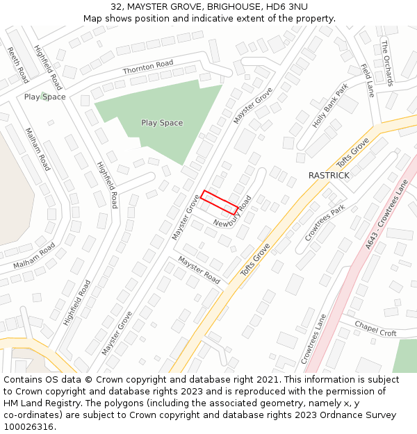 32, MAYSTER GROVE, BRIGHOUSE, HD6 3NU: Location map and indicative extent of plot