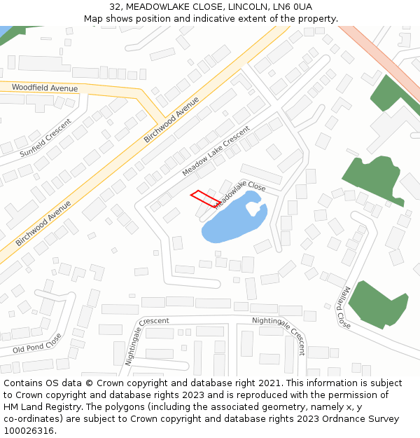 32, MEADOWLAKE CLOSE, LINCOLN, LN6 0UA: Location map and indicative extent of plot