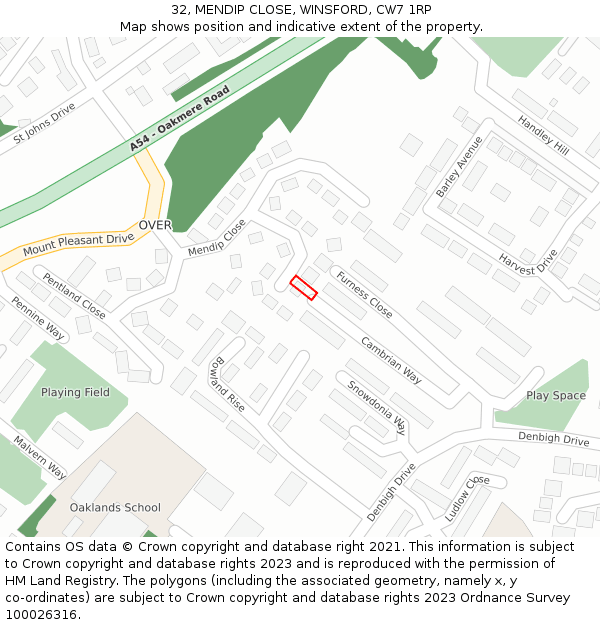 32, MENDIP CLOSE, WINSFORD, CW7 1RP: Location map and indicative extent of plot