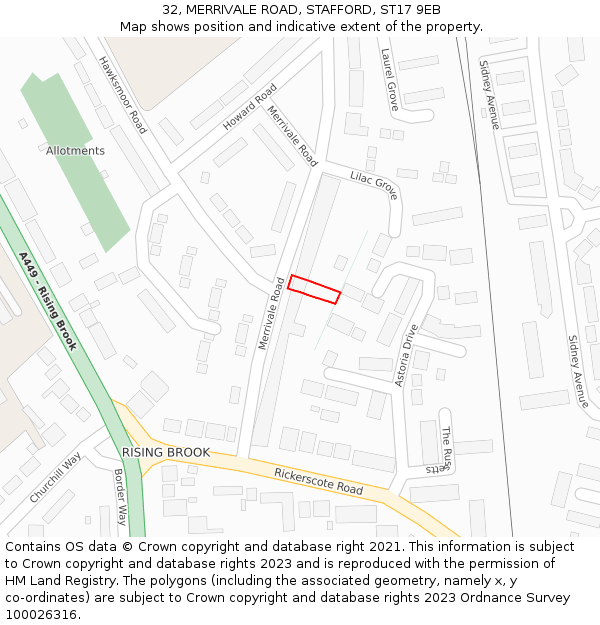 32, MERRIVALE ROAD, STAFFORD, ST17 9EB: Location map and indicative extent of plot