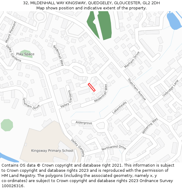 32, MILDENHALL WAY KINGSWAY, QUEDGELEY, GLOUCESTER, GL2 2DH: Location map and indicative extent of plot