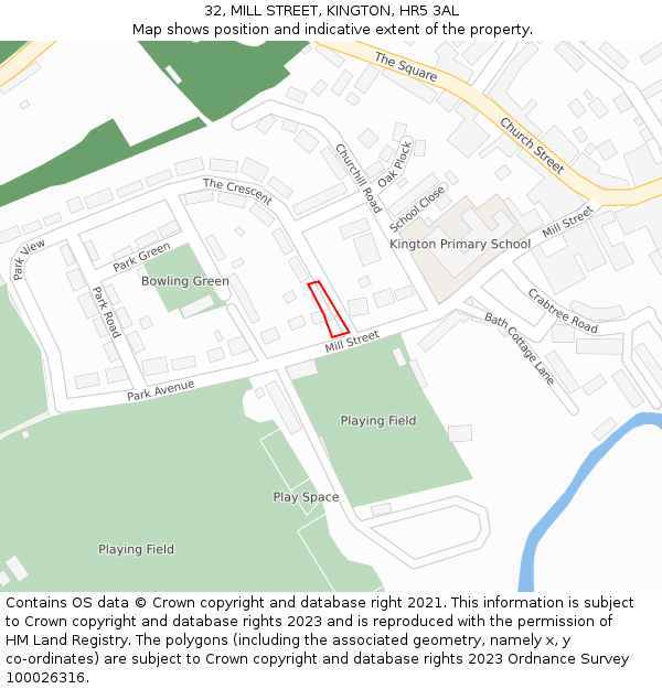 32, MILL STREET, KINGTON, HR5 3AL: Location map and indicative extent of plot