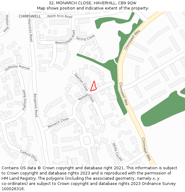 32, MONARCH CLOSE, HAVERHILL, CB9 9QW: Location map and indicative extent of plot