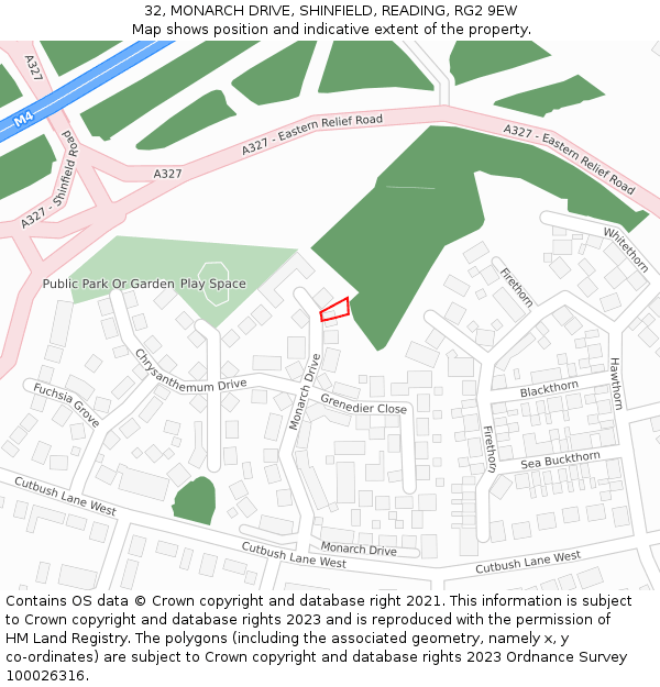 32, MONARCH DRIVE, SHINFIELD, READING, RG2 9EW: Location map and indicative extent of plot