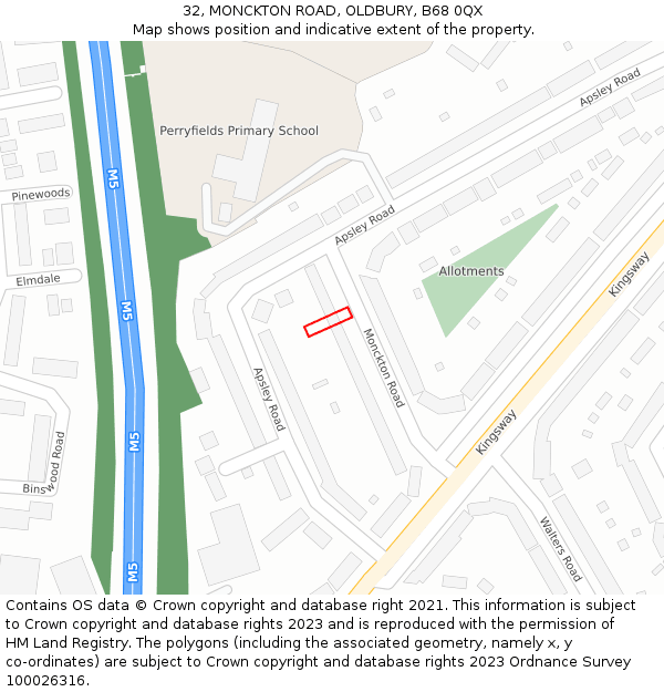 32, MONCKTON ROAD, OLDBURY, B68 0QX: Location map and indicative extent of plot