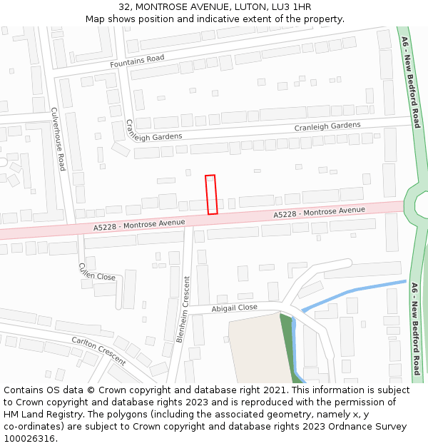 32, MONTROSE AVENUE, LUTON, LU3 1HR: Location map and indicative extent of plot