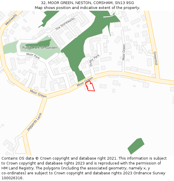 32, MOOR GREEN, NESTON, CORSHAM, SN13 9SG: Location map and indicative extent of plot