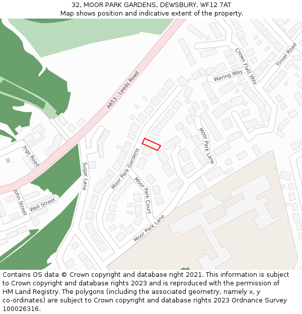 32, MOOR PARK GARDENS, DEWSBURY, WF12 7AT: Location map and indicative extent of plot