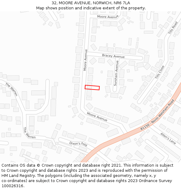 32, MOORE AVENUE, NORWICH, NR6 7LA: Location map and indicative extent of plot