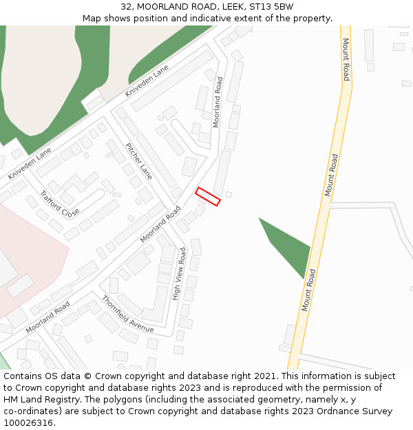 32, MOORLAND ROAD, LEEK, ST13 5BW: Location map and indicative extent of plot