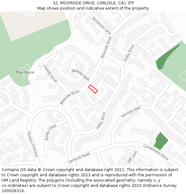32, MOORSIDE DRIVE, CARLISLE, CA1 3TF: Location map and indicative extent of plot