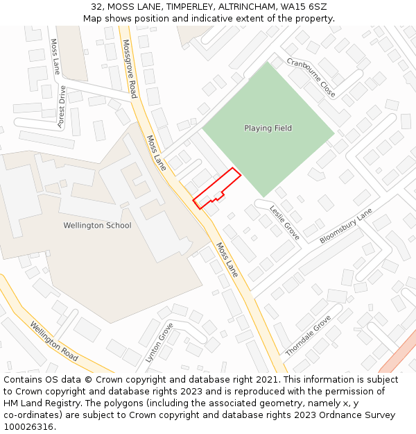 32, MOSS LANE, TIMPERLEY, ALTRINCHAM, WA15 6SZ: Location map and indicative extent of plot