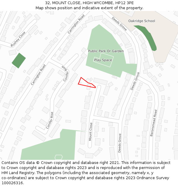 32, MOUNT CLOSE, HIGH WYCOMBE, HP12 3PE: Location map and indicative extent of plot