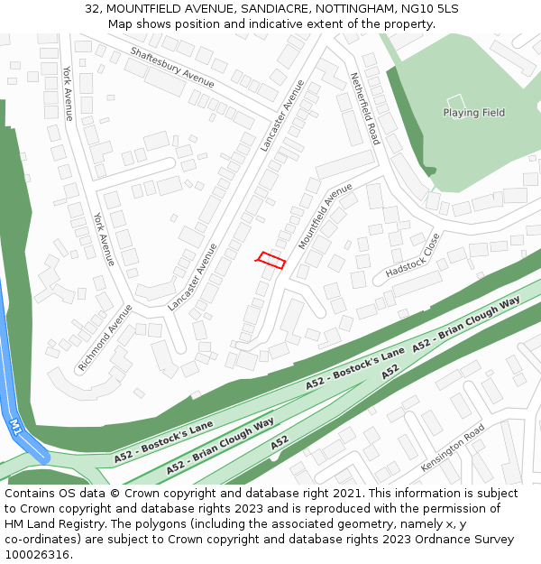 32, MOUNTFIELD AVENUE, SANDIACRE, NOTTINGHAM, NG10 5LS: Location map and indicative extent of plot