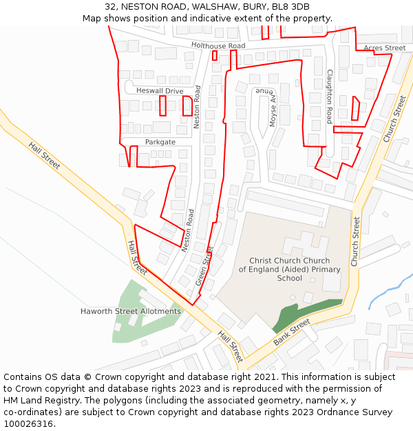 32, NESTON ROAD, WALSHAW, BURY, BL8 3DB: Location map and indicative extent of plot