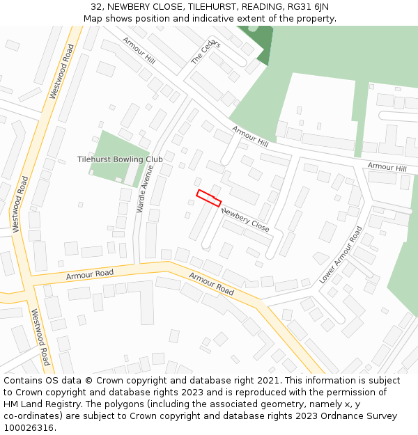 32, NEWBERY CLOSE, TILEHURST, READING, RG31 6JN: Location map and indicative extent of plot
