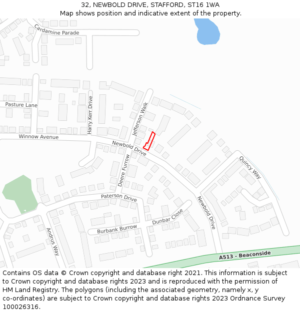 32, NEWBOLD DRIVE, STAFFORD, ST16 1WA: Location map and indicative extent of plot