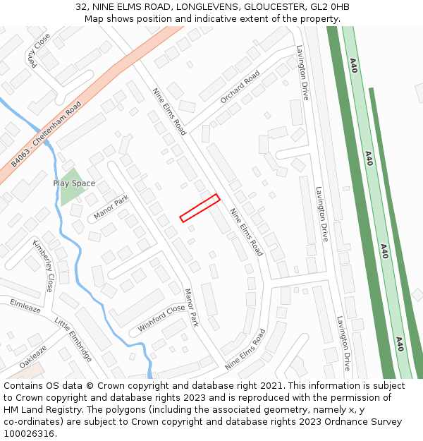 32, NINE ELMS ROAD, LONGLEVENS, GLOUCESTER, GL2 0HB: Location map and indicative extent of plot