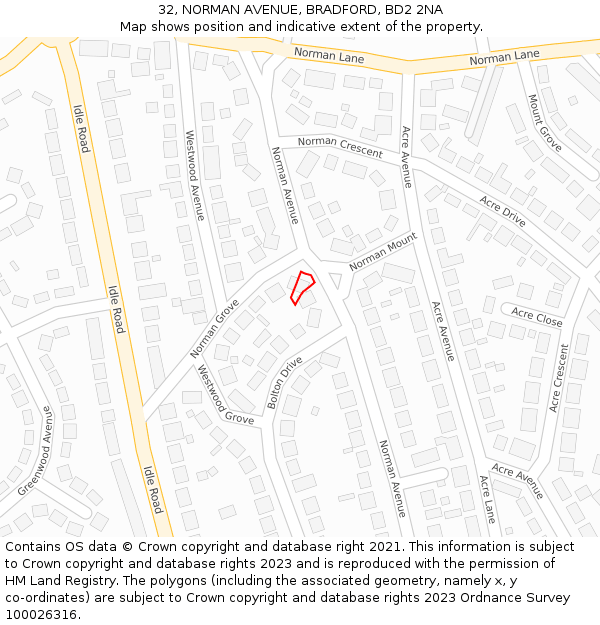 32, NORMAN AVENUE, BRADFORD, BD2 2NA: Location map and indicative extent of plot