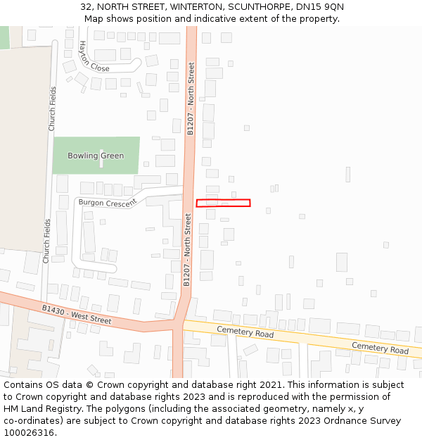 32, NORTH STREET, WINTERTON, SCUNTHORPE, DN15 9QN: Location map and indicative extent of plot