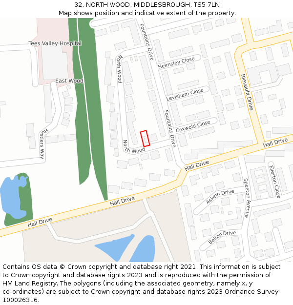 32, NORTH WOOD, MIDDLESBROUGH, TS5 7LN: Location map and indicative extent of plot
