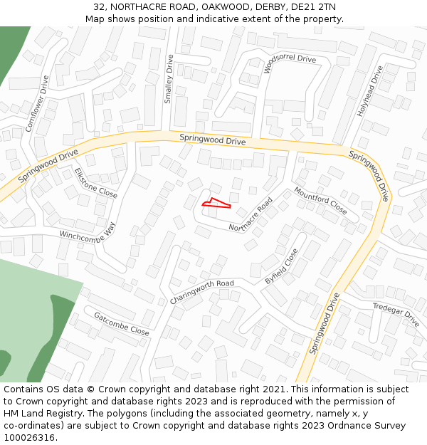 32, NORTHACRE ROAD, OAKWOOD, DERBY, DE21 2TN: Location map and indicative extent of plot