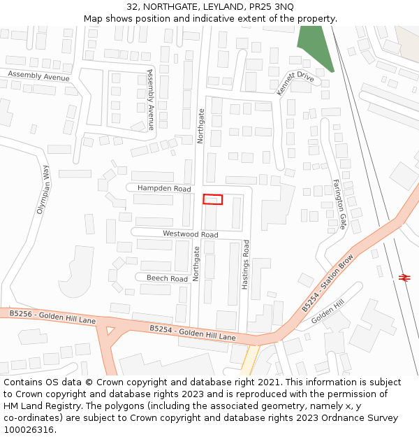 32, NORTHGATE, LEYLAND, PR25 3NQ: Location map and indicative extent of plot