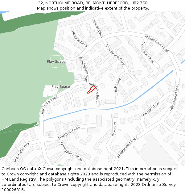 32, NORTHOLME ROAD, BELMONT, HEREFORD, HR2 7SP: Location map and indicative extent of plot