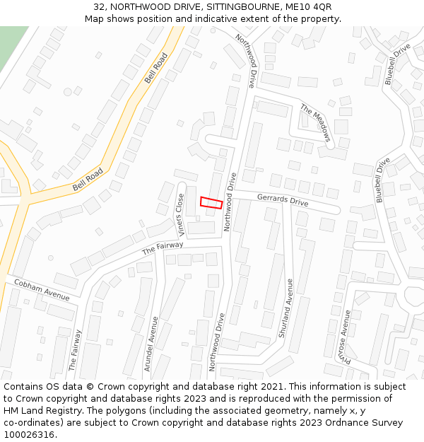 32, NORTHWOOD DRIVE, SITTINGBOURNE, ME10 4QR: Location map and indicative extent of plot
