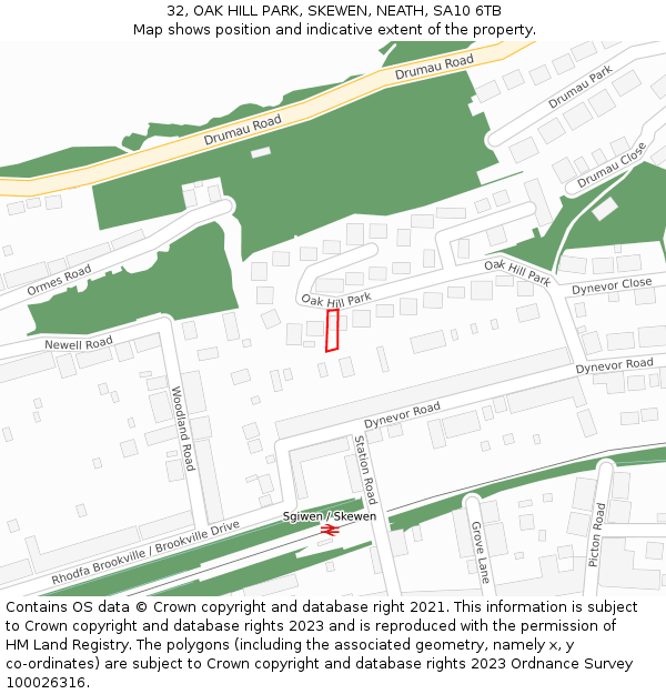 32, OAK HILL PARK, SKEWEN, NEATH, SA10 6TB: Location map and indicative extent of plot