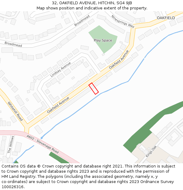 32, OAKFIELD AVENUE, HITCHIN, SG4 9JB: Location map and indicative extent of plot