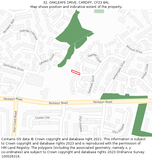 32, OAKLEAFE DRIVE, CARDIFF, CF23 8AL: Location map and indicative extent of plot