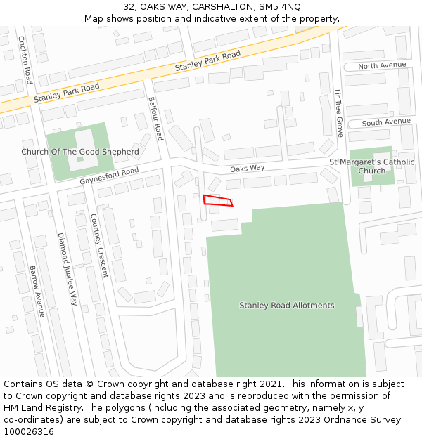 32, OAKS WAY, CARSHALTON, SM5 4NQ: Location map and indicative extent of plot