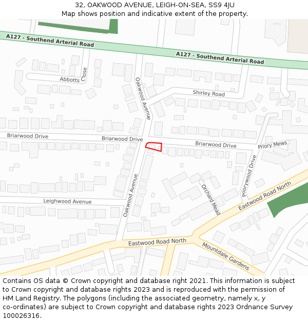 32, OAKWOOD AVENUE, LEIGH-ON-SEA, SS9 4JU: Location map and indicative extent of plot