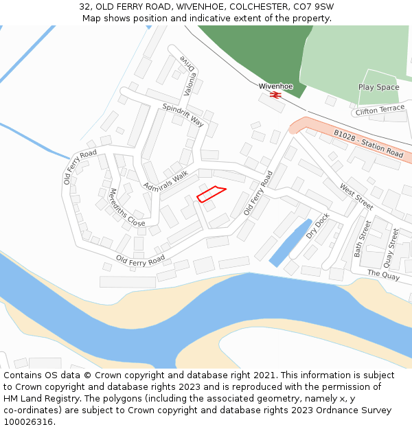 32, OLD FERRY ROAD, WIVENHOE, COLCHESTER, CO7 9SW: Location map and indicative extent of plot