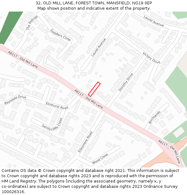 32, OLD MILL LANE, FOREST TOWN, MANSFIELD, NG19 0EP: Location map and indicative extent of plot