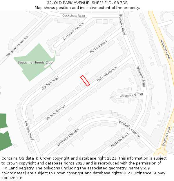 32, OLD PARK AVENUE, SHEFFIELD, S8 7DR: Location map and indicative extent of plot