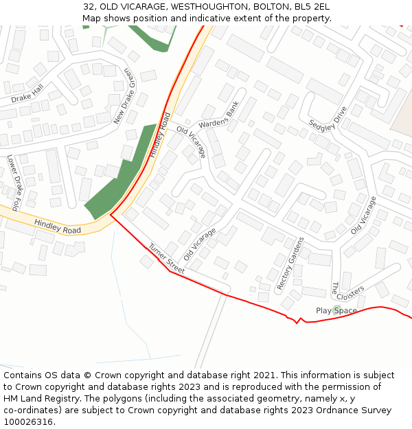 32, OLD VICARAGE, WESTHOUGHTON, BOLTON, BL5 2EL: Location map and indicative extent of plot