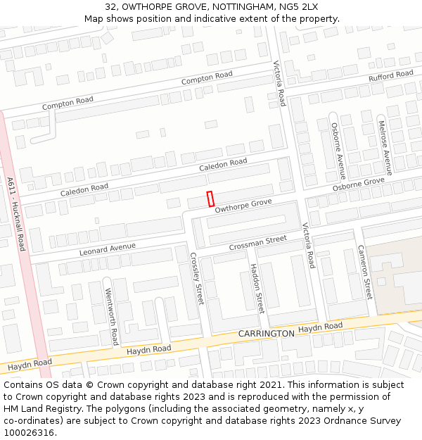 32, OWTHORPE GROVE, NOTTINGHAM, NG5 2LX: Location map and indicative extent of plot