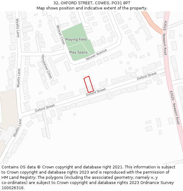 32, OXFORD STREET, COWES, PO31 8PT: Location map and indicative extent of plot