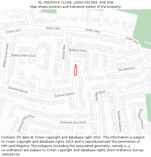 32, PADDOCK CLOSE, LEIGH-ON-SEA, SS9 5QR: Location map and indicative extent of plot