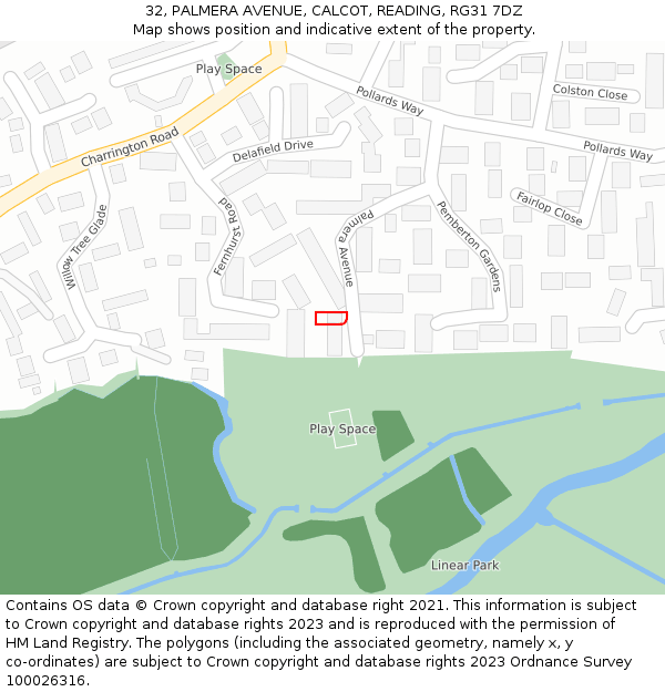 32, PALMERA AVENUE, CALCOT, READING, RG31 7DZ: Location map and indicative extent of plot