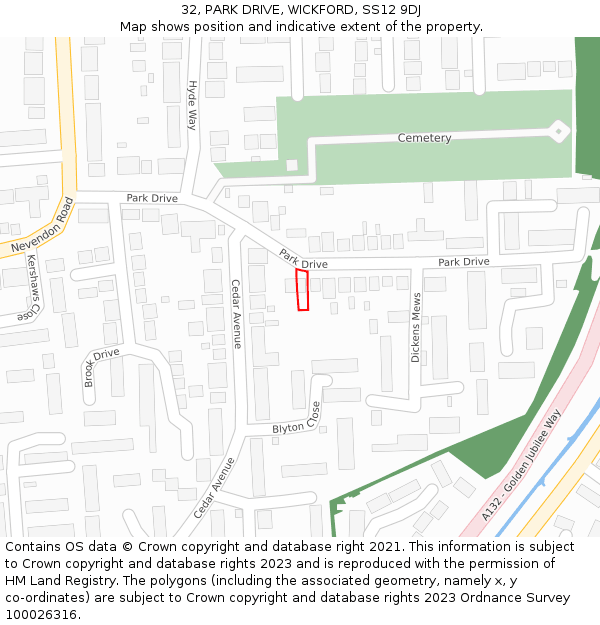 32, PARK DRIVE, WICKFORD, SS12 9DJ: Location map and indicative extent of plot