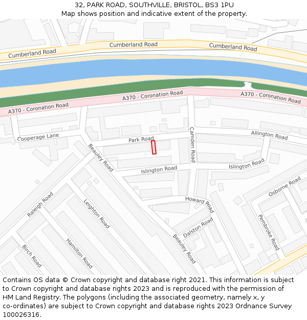 32, PARK ROAD, SOUTHVILLE, BRISTOL, BS3 1PU: Location map and indicative extent of plot