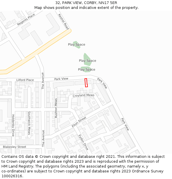 32, PARK VIEW, CORBY, NN17 5ER: Location map and indicative extent of plot