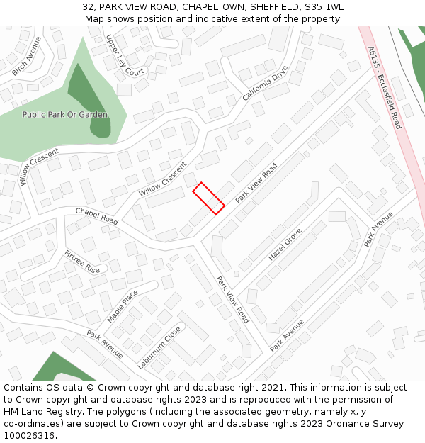 32, PARK VIEW ROAD, CHAPELTOWN, SHEFFIELD, S35 1WL: Location map and indicative extent of plot