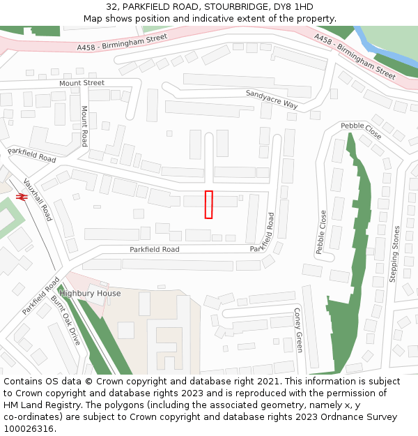 32, PARKFIELD ROAD, STOURBRIDGE, DY8 1HD: Location map and indicative extent of plot