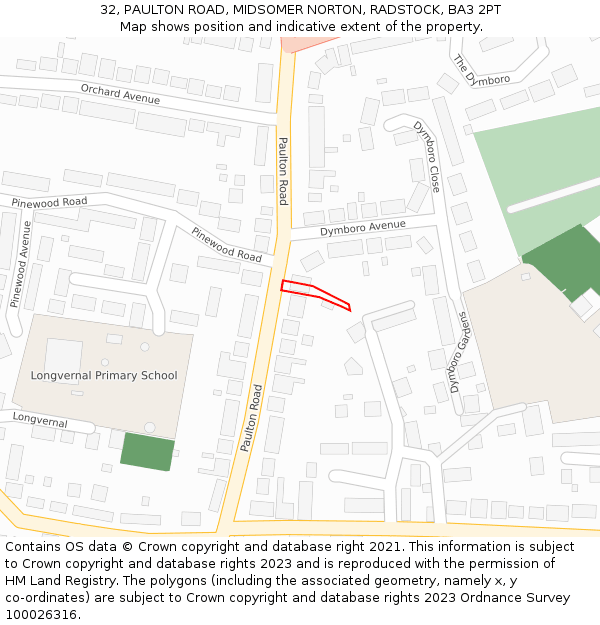 32, PAULTON ROAD, MIDSOMER NORTON, RADSTOCK, BA3 2PT: Location map and indicative extent of plot